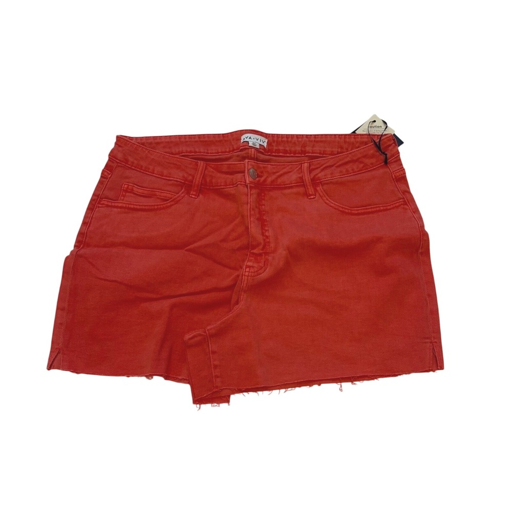 Ava & Viv Womens Plus Size 18W Raw Hem Denim Shorts Burnt Orange Coral Red NEW